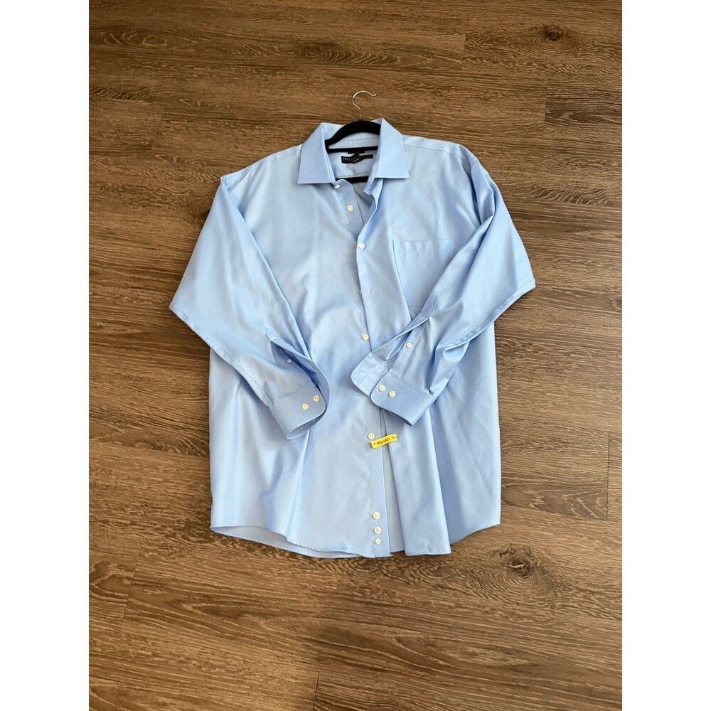 Pronto Uomo Non-Iron 17 1/2 Blue Exec Dress Shirt Button Down  100% Cotton 34/35